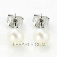 925 silver stud earrings with 5-5.5mm white button pearls